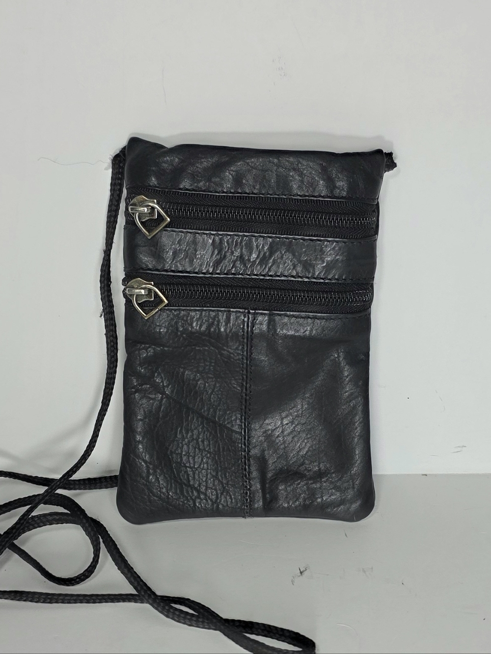 Vintage Compact Black Leather Crossbody Purse Small Leather Crossbody Bag